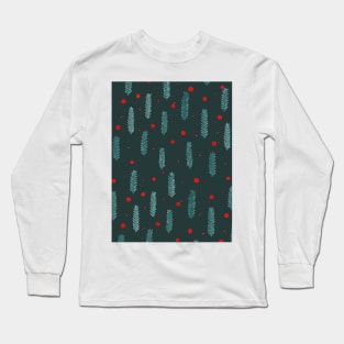 Christmas branches and dots - teal and eucalipt Long Sleeve T-Shirt